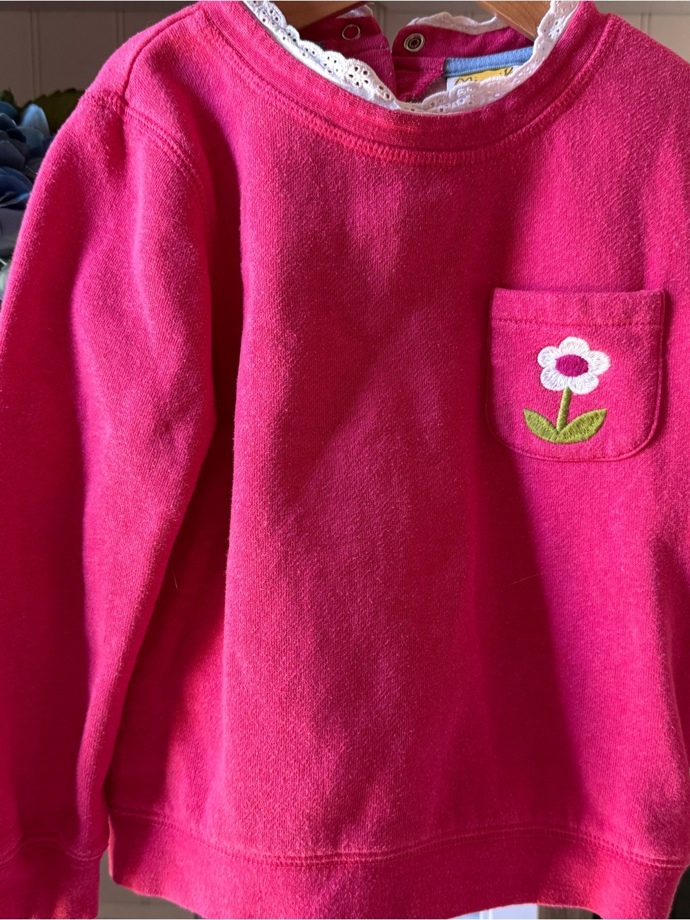Mini Boden Hot Pink Floral Pocket Crewneck Sweater